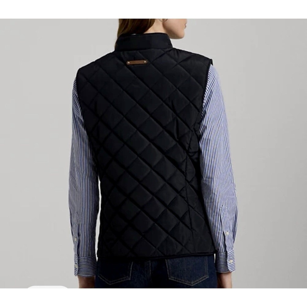 Ralph Lauren Women's Black Quilted Vest Crest Logo Preppy Style Black LARGE NEW - Picture 2 of 14